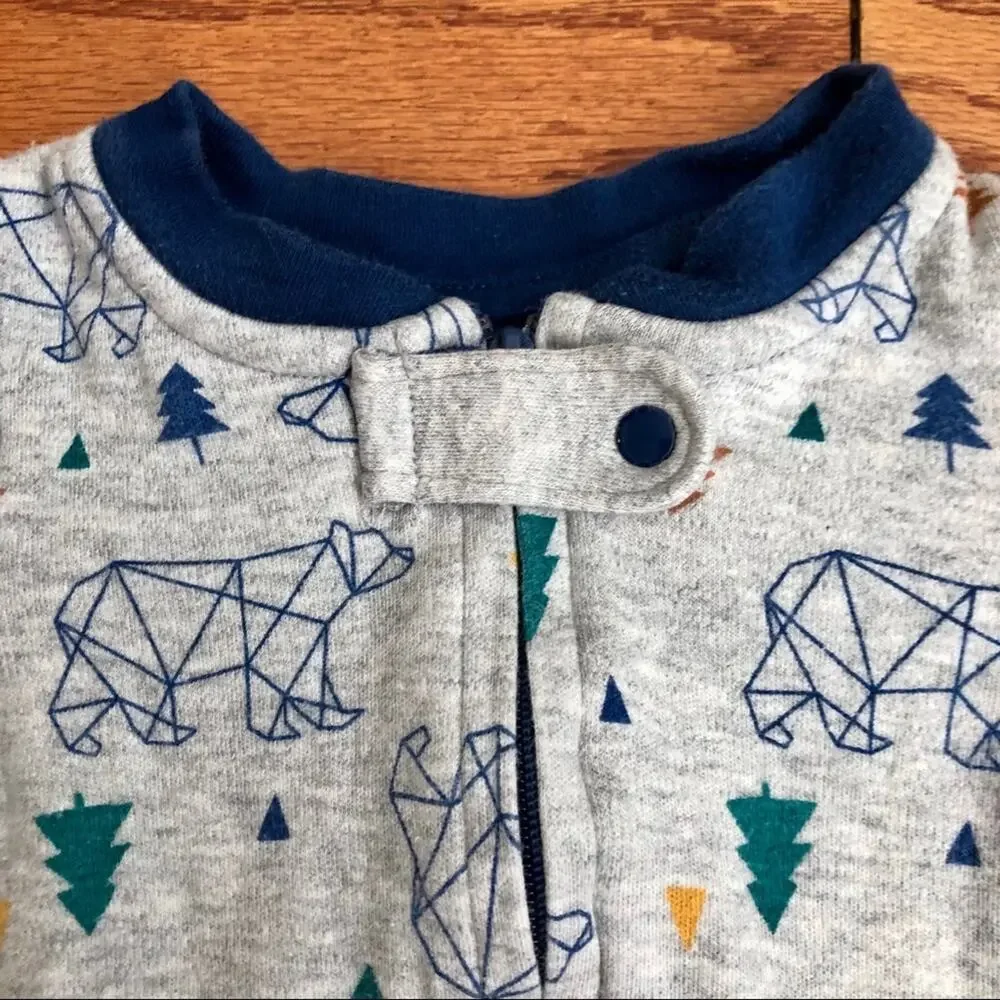 Lamaze Baby Cotton One Piece Bear Print footie Gray Baby Boy Size 3 Months